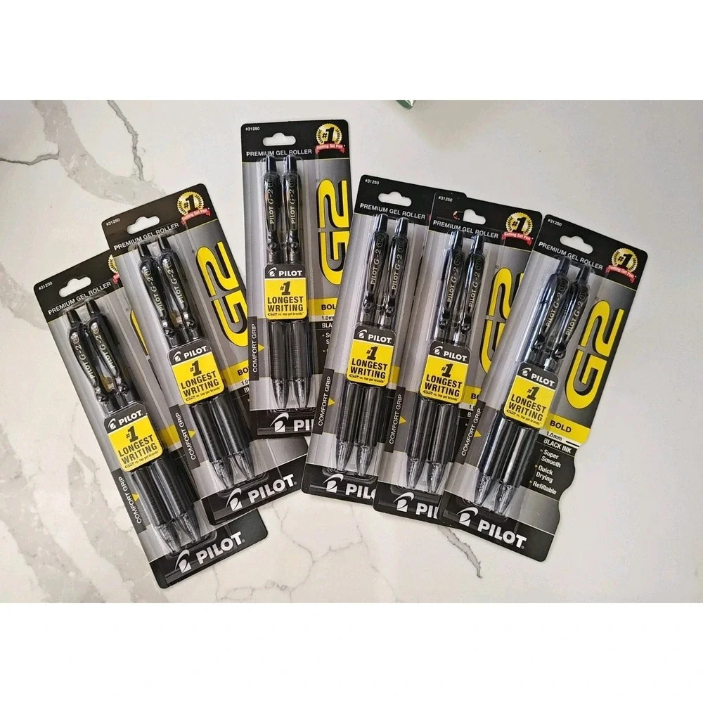 Pilot G2 Gel Pens G2 Black Bold Point 1.0mm Retractable Ink 6 Pk - 2 Ea 12 Total